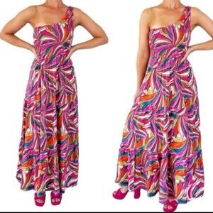 Abel The Label Kelissa One Shoulder Tiered Maxi Dress Beachy Boho Resortwear